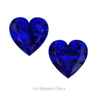 Art Masters Gems Set of Two Standard 1.0 Ct Heart Blue Sapphire Created Gemstones HCG100S-BS