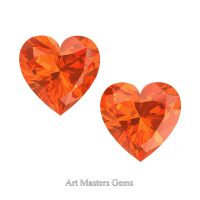 Art Masters Gems Set of Two Standard 1.0 Ct Heart Orange Sapphire Created Gemstones HCG100S-OS