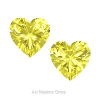 Art Masters Gems Set of Two Standard 1.5 Ct Heart Canary Yellow Sapphire Created Gemstones HCG150S-CYS