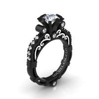 Art Masters Michelangelo 14K Two Tone Black Gold 1.0 Ct White Sapphire Diamond Engagement Ring R723-14KBWGDWS