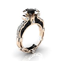 Art Masters Michelangelo 14K Two Tone Rose Gold 1.0 Ct Black and White Diamond Engagement Ring R723-14KRBGDBD