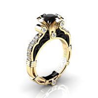 Art Masters Michelangelo 14K Two Tone Yellow Gold 1.0 Ct Black and White Diamond Engagement Ring R723-14KYBGDBD