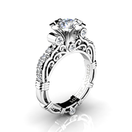 Art Masters Michelangelo 14K White Gold 1.0 Ct Certified Diamond Engagement Ring R723-14KWGCVVSD