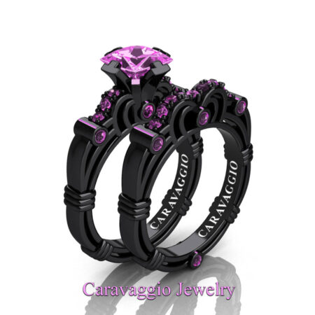 Art-Masters-Caravaggio-14K-Black-Gold-1-5-Carat-Princess-Light-Pink-Sapphire-Engagement-Ring-Wedding-Band-Set-R623PS-14KBGLPS-P