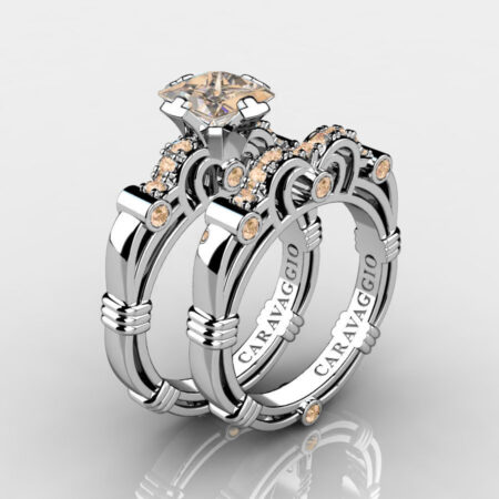 Art-Masters-Caravaggio-14K-White-Gold-1-25-Carat-Princess-Champagne-Diamond-Engagement-Ring-Wedding-Band-Set-R623PS-14KWGCHD-P