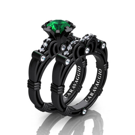 Art-Masters-Caravaggio-14K-Black-Gold-1-0-Carat-Emerald-Diamond-Engagement-Ring-Wedding-Band-Set-R623S-14KBGEM-P