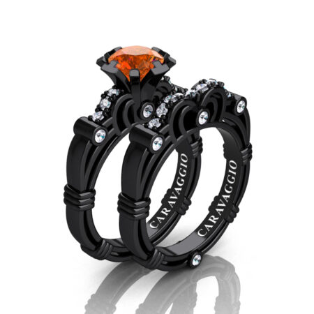 Art-Masters-Caravaggio-14K-Black-Gold-1-0-Carat-Orange-Sapphire-Diamond-Engagement-Ring-Wedding-Band-Set-R623S-14KBGDYS-P