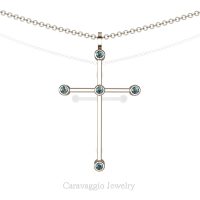 Art Masters Caravaggio 14K Rose Gold 0.15 Ct Blue Diamond Cross Pendant Necklace 16 Inch Chain C623-14KRGBLD