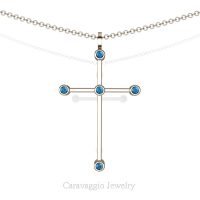 Art Masters Caravaggio 14K Rose Gold 0.15 Ct Blue Topaz Cross Pendant Necklace 16 Inch Chain C623-14KRGBT