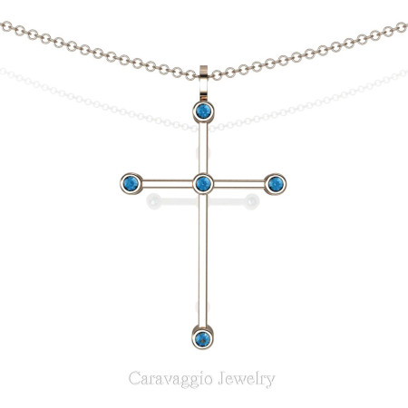 Art-Masters-Caravaggio-14K-Rose-Gold-0.15-Ct-Blue-Topaz-Cross-Pendant-Necklace-Chain-C623-14KRGBT-X