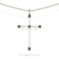 Art Masters Caravaggio 14K Rose Gold 0.15 Ct Emerald Cross Pendant Necklace 16 Inch Chain C623-14KRGEM