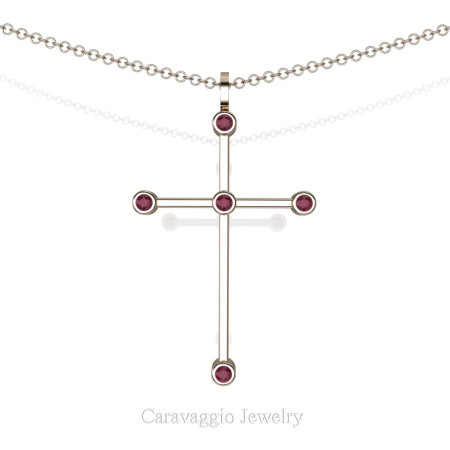 Art-Masters-Caravaggio-14K-Rose-Gold-0.15-Ct-Garnet-Cross-Pendant-Necklace-16-Chain-C623-14KRGG-X