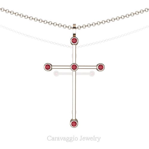 Art Masters Caravaggio 14K Rose Gold 0.15 Ct Ruby Cross Pendant Necklace 16 Inch Chain C623-14KRGR