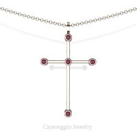 Art Masters Caravaggio 14K Rose Gold 0.15 Ct Rose Ruby Cross Pendant Necklace 16 Inch Chain C623-14KRGRR