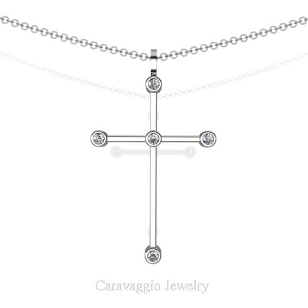 Art-Masters-Caravaggio-14K-White-Gold-0.15-Ct-Diamond-Cross-Pendant-Necklace-C623M-14KWGD-X