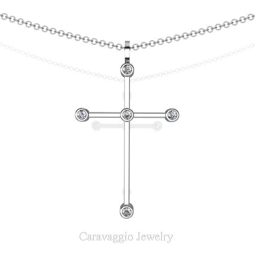 Art Masters Caravaggio 14K White Gold 0.15 Ct Diamond Cross Pendant Necklace 16 Inch Chain C623-14KWGD