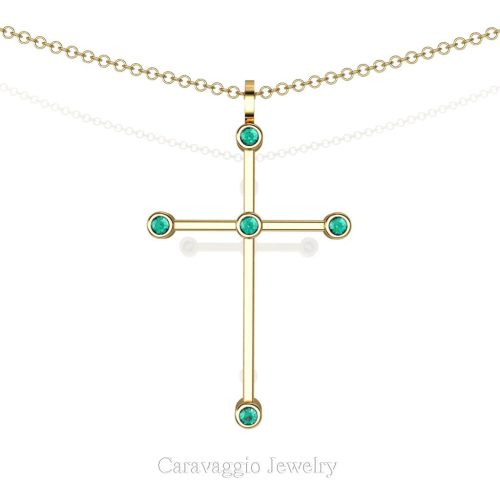 Art Masters Caravaggio 14K Yellow Gold 0.15 Ct Blue Zircon Cross Pendant Necklace 16 Inch Chain C623-14KYGBZ