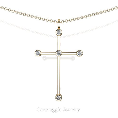 Art Masters Caravaggio 14K Yellow Gold 0.15 Ct Diamond Cross Pendant Necklace 16 Inch Chain C623-14KYGD