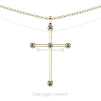 Art Masters Caravaggio 18K Yellow Gold 0.15 Ct Blue Diamond Cross Pendant Necklace 16 Inch Chain C623-18KYGBLD