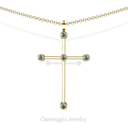 Art-Masters-Caravaggio-18K-Yellow-Gold-0.15-Ct-Blue-Diamond-Cross-Pendant-Necklace-16-Inch-Chain-C623-18KYGBLD-X