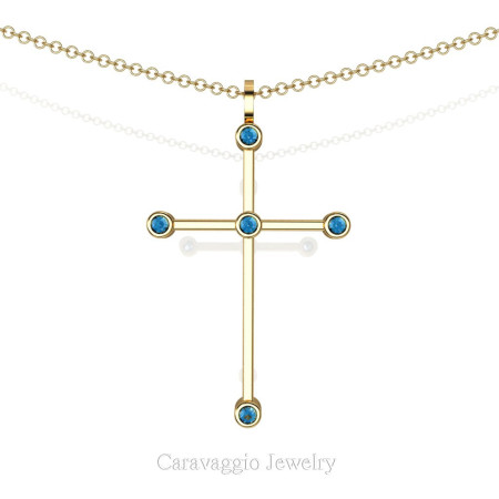 Art-Masters-Caravaggio-18K-Yellow-Gold-0.15-Ct-Blue-Topaz-Cross-Pendant-Necklace-16-Chain-C623-18KYGBT-X