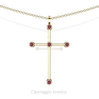 Art Masters Caravaggio 18K Yellow Gold 0.15 Ct Rose Ruby Cross Pendant Necklace 16 Inch Chain C623-18KYGRR