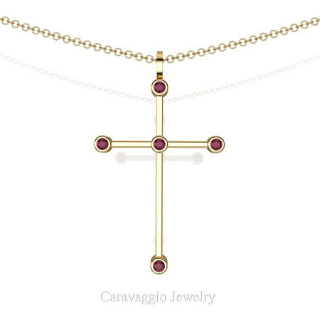 Art-Masters-Caravaggio-18K-Yellow-Gold-0.15-Ct-Rose-Ruby-Cross-Pendant-Necklace-16-Chain-C623-18KYGRR-X3