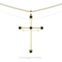 Art Masters Caravaggio 14K Yellow Gold 0.15 Ct Black Sapphire Cross Pendant Necklace 16 Inch Chain C623-14KYGBLS