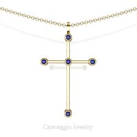 Art Masters Caravaggio 18K Yellow Gold 0.15 Ct Blue Sapphire Cross Pendant Necklace 16 Inch Chain C623-18KYGBS