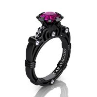 Caravaggio 14K Black Gold 1.0 Ct Pink Sapphire Diamond Engagement Ring R623-14KBGDPS
