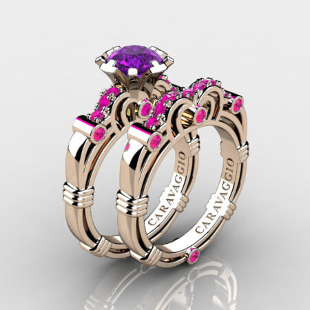 Art-Masters-Caravaggio-14K-Rose-Gold-1-0-Carat-Amethyst-Pink-Sapphire-Engagement-Ring-Wedding-Band-Set-R623S-14KRGPSAM-P