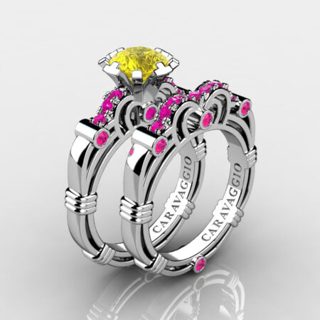 Art-Masters-Caravaggio-14K-White-Gold-1-0-Carat-Yellow-and-Pink-Sapphire-Engagement-Ring-Wedding-Band-Set-R623S-14KWGPSYS-P