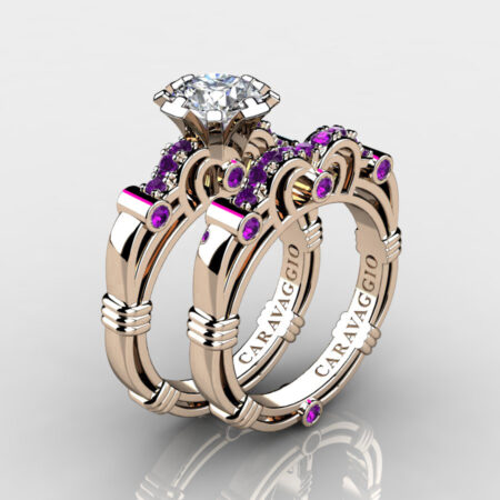 Art-Masters-Caravagio-14K-Rose-Gold-1-0-Ct-White-Sapphire-Amethyst-Engagement-Ring-Wedding-Band-Set-R623S-14KRGAMWS-P