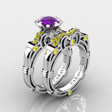 Art-Masters-Caravagio-14K-White-Gold-1-0-Carat-Amethyst-Yellow-Sapphire-Engagement-Ring-Wedding-Band-Set-R623S-14KWGYSAM-P