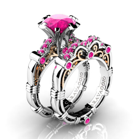 Art-Masters-Caravaggio-14K-White-Rose-Gold-3-0-Ct-Pink-Sapphire-Engagement-Ring-Wedding-Band-Set-R823S-14KWRGPS