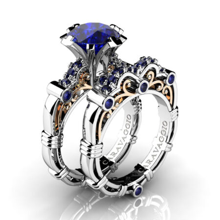 Art-Masters-Caravaggio-14K-White-Rose-Gold-3-0-Ct-Royal-Blue-Sapphire-Engagement-Ring-Wedding-Band-Set-R823S-14KWRGBS
