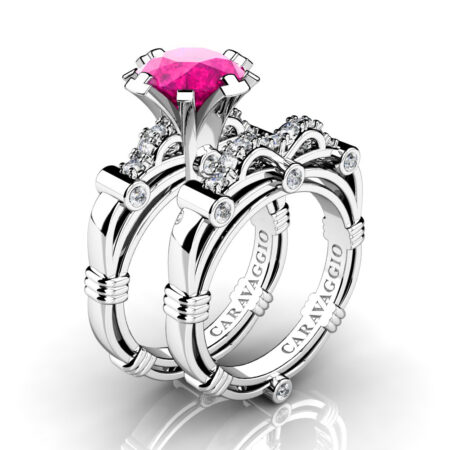 Art-Masters-Caravaggio-Italian-14K-White-Gold-3-0-Ct-Pink-Sapphire-Diamond-Engagement-Ring-Wedding-Band-Set-R823S-14KWGDPS