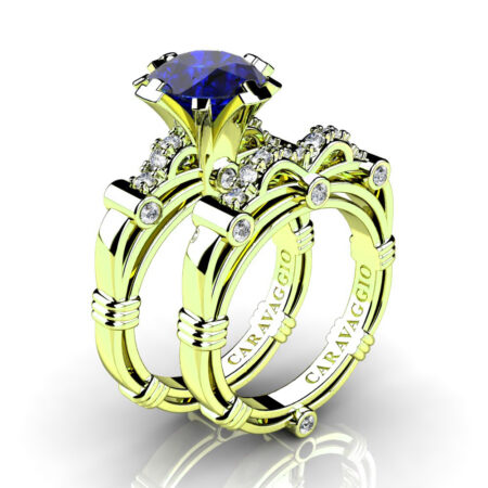 Art-Masters-Caravagio-14K-Green-Gold-3-0-Ct-Blue-Sapphire-Diamond-Engagement-Ring-Wedding-Band-Set-R823S-14KGGDBS