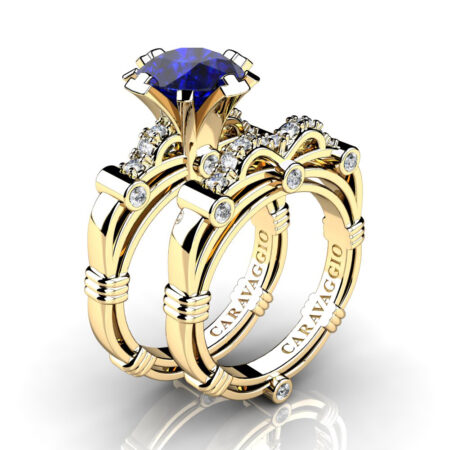Art-Masters-Caravagio-14K-Yellow-Gold-3-0-Ct-Blue-Sapphire-Diamond-Engagement-Ring-Wedding-Band-Set-R823S-14KYGDBS