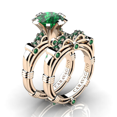 Art-Masters-Caravaggio-14K-Rose-Gold-3-0-Ct-Emerald-Engagement-Ring-Wedding-Band-Set-R823S-14KRGEM