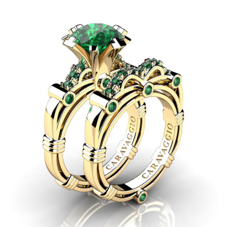 Art-Masters-Caravaggio-14K-Yellow-Gold-3-0-Ct-Emerald-Engagement-Ring-Wedding-Band-Set-R823S-14KYGEM
