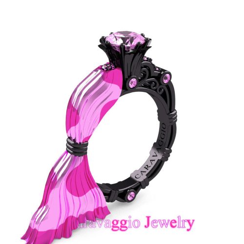 Caravaggio Cow 14K Light Pink Fuchsia Black Gold 1.0 Ct Light Pink Sapphire Engagement Ring R643C-14KLPFBGLPS