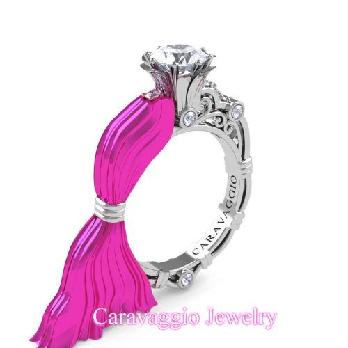 Caravaggio Exclusive 14K Fuchsia White Gold 1.0 Ct White Sapphire Engagement Ring R643E-14KFWGWS