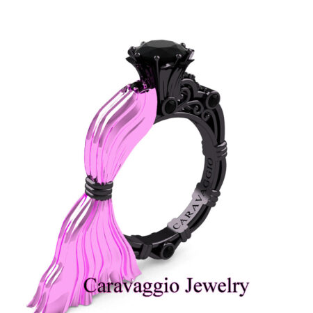 Caravaggio-Jewelry-Italian-14K-Light-Pink-Black-Gold-10-Ct-Black-Sapphire-Emgagement-Ring-R643E-14KLPBGBLS-P