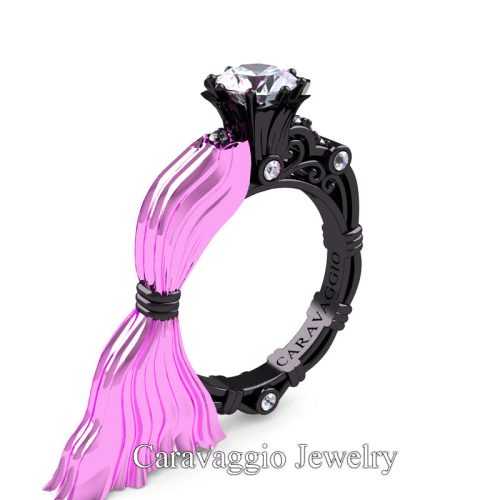 Caravaggio Exclusive 14K Light Pink Black Gold 1.0 Ct White Sapphire Engagement Ring R643E-14KLPBGWS