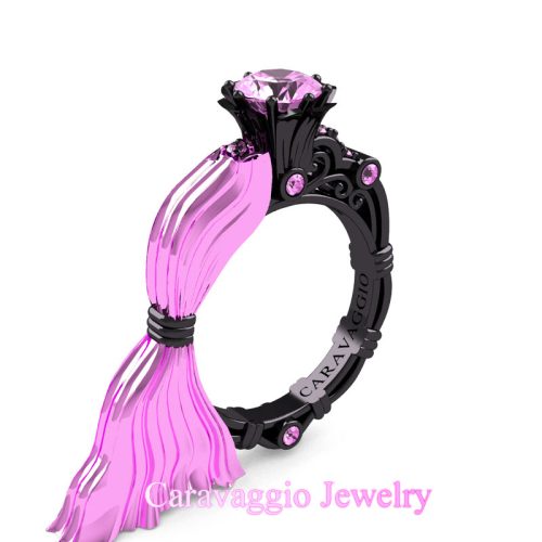Caravaggio Exclusive 14K Light Pink Black Gold 1.0 Ct Black Sapphire Engagement Ring R643E-14KLPBGBLS
