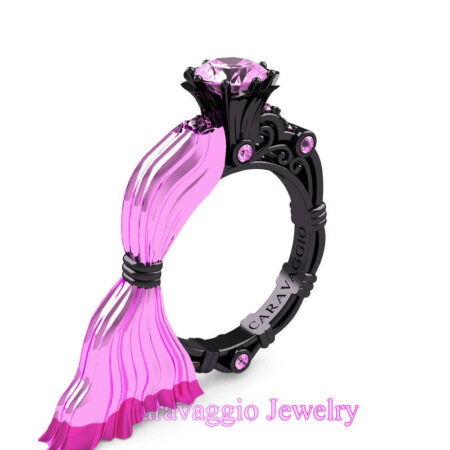 Caravaggio-Jewelry-Italian-14K-Light-Pink-Fuchsia-Black-Gold-10-Ct-Light-Pink-Sapphire-Emgagement-Ring-R643E-14KFLPBGLPS-P5