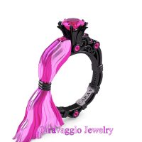 Caravaggio Regency 14K Light Pink Fuchsia Black Gold 1.0 Ct Pink Sapphire Engagement Ring R643A-14KLPFBGPS