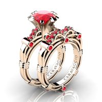 Art Masters Caravaggio 14K Rose Gold 3.0 Ct Ruby Engagement Ring Wedding Band Set R823S-14KRGR