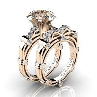 Art Masters Caravaggio 14K Rose Gold 3.0 Ct Champagne and White Diamond Engagement Ring Wedding Band Set R823S-14KRGDCHD
